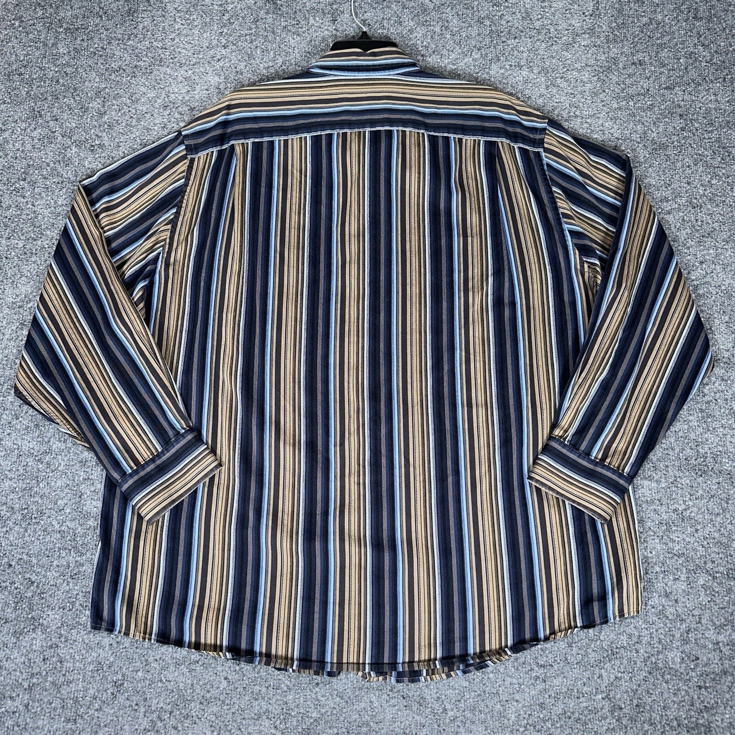 Tasso Elba Shirt Mens 2XL Brown Blue Striped Button Up Long Sleeve Cotton Pocket