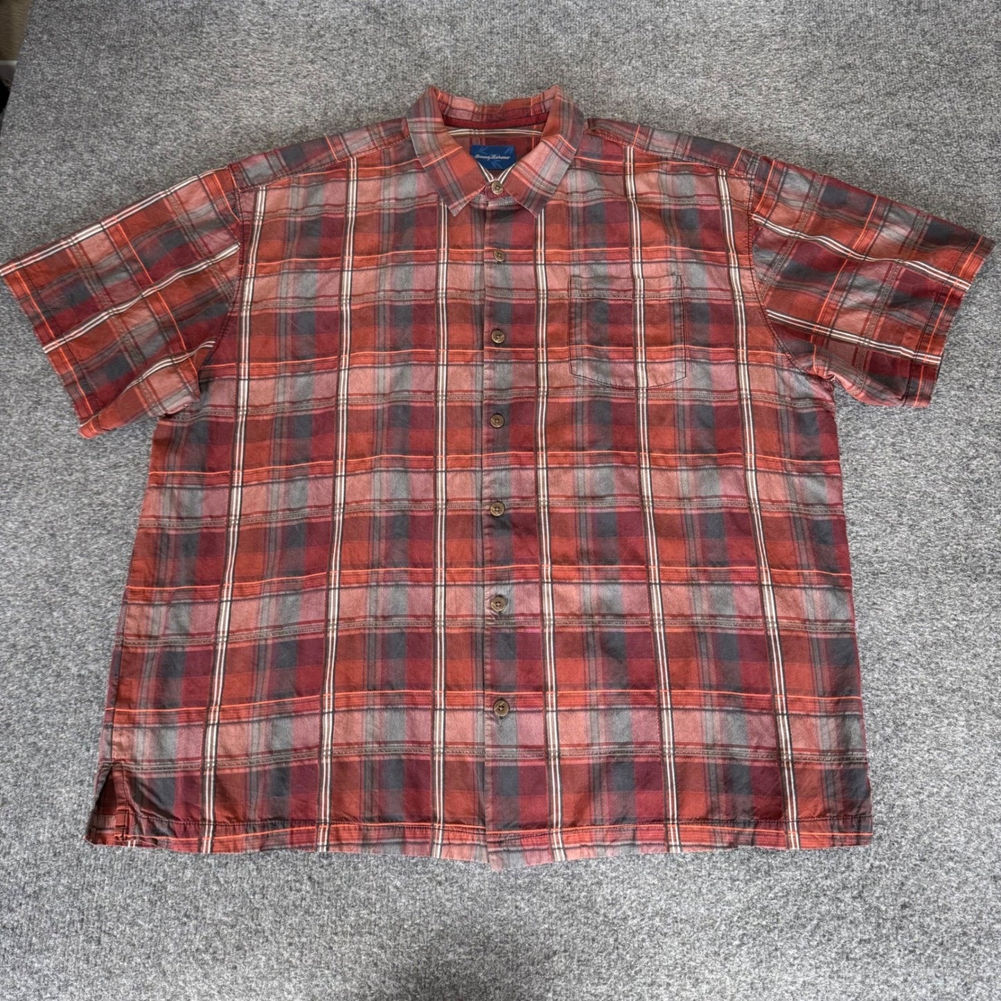Tommy Bahama Mens XXL Red Plaid 100% Silk Short Sleeve Button Shirt Casual Camp