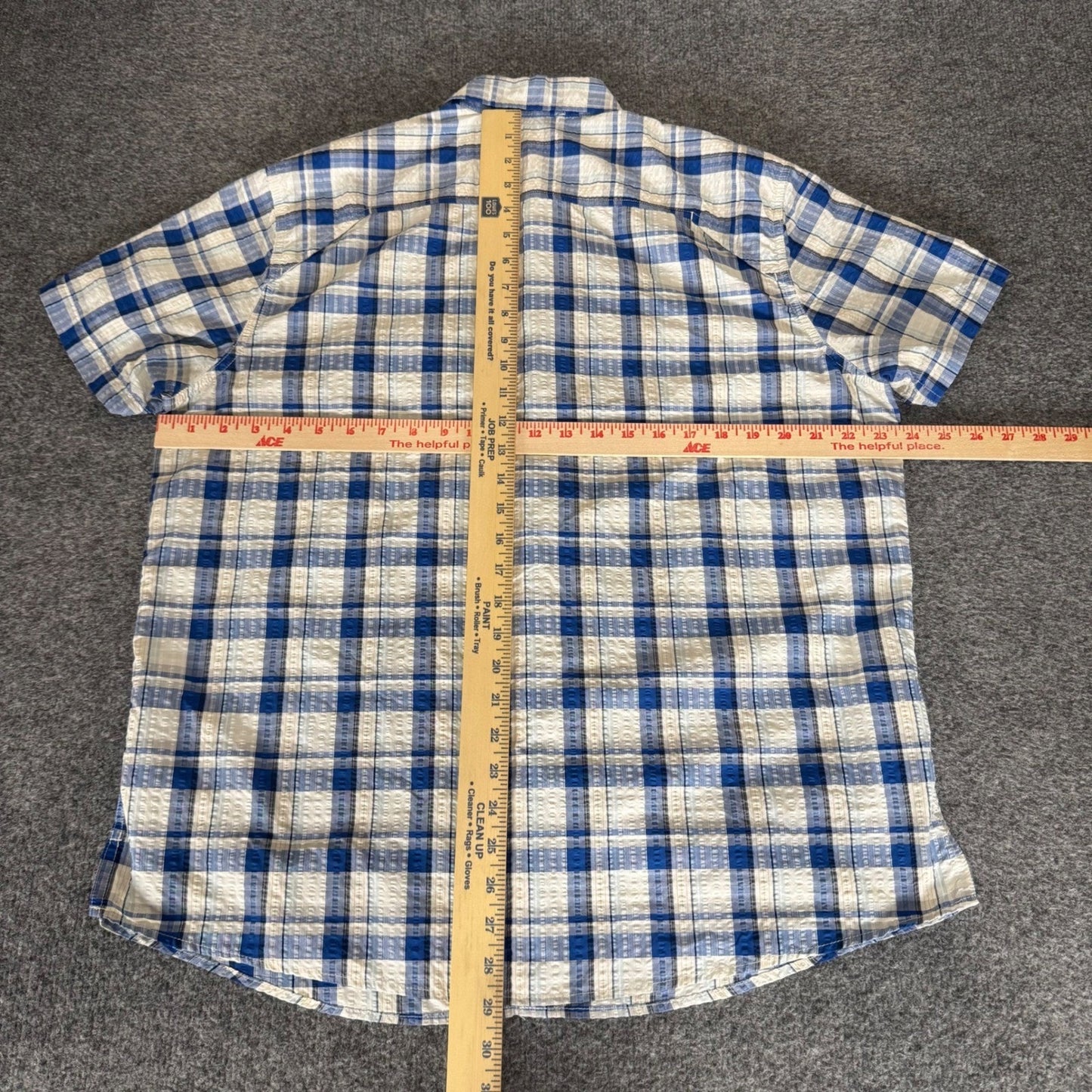 Eddie Bauer Mens Classic Fit Blue White Plaid Short Sleeve Button Up Shirt Large