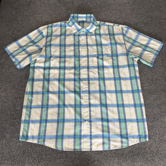 HUK Fishing Shirt Mens XL Plaid Blue Green Short Sleeve Button Up Outdoor Angler