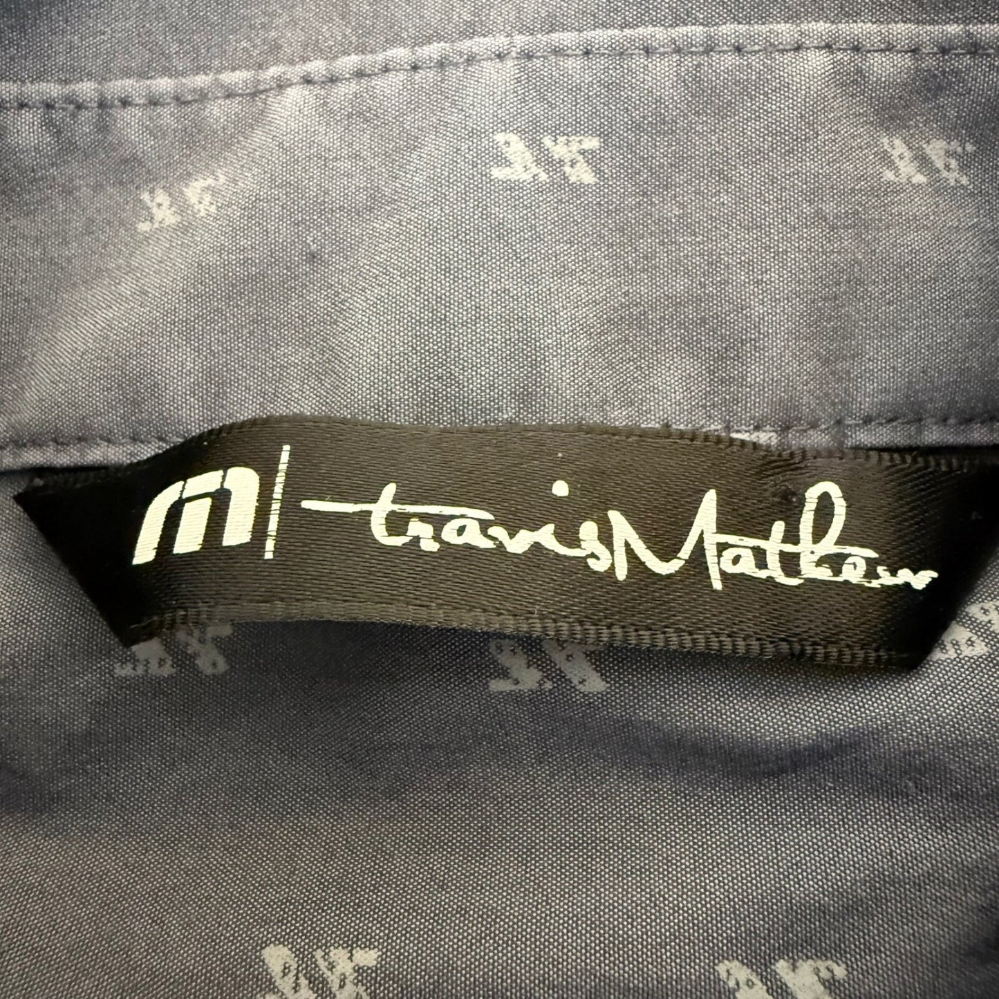 Travis Mathew Button Up Geometric Shirt Short Sleeve Golf Casual Gray Mens Small
