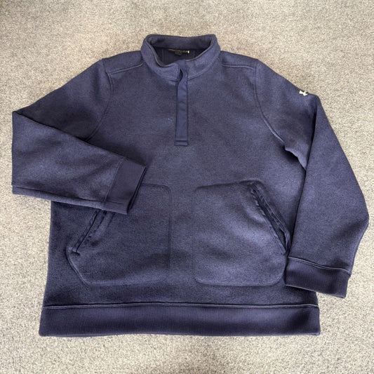 Under Armour Mens 2XL Navy Blue Quarter Snap Sweater Knit Fleece Pullover Casual