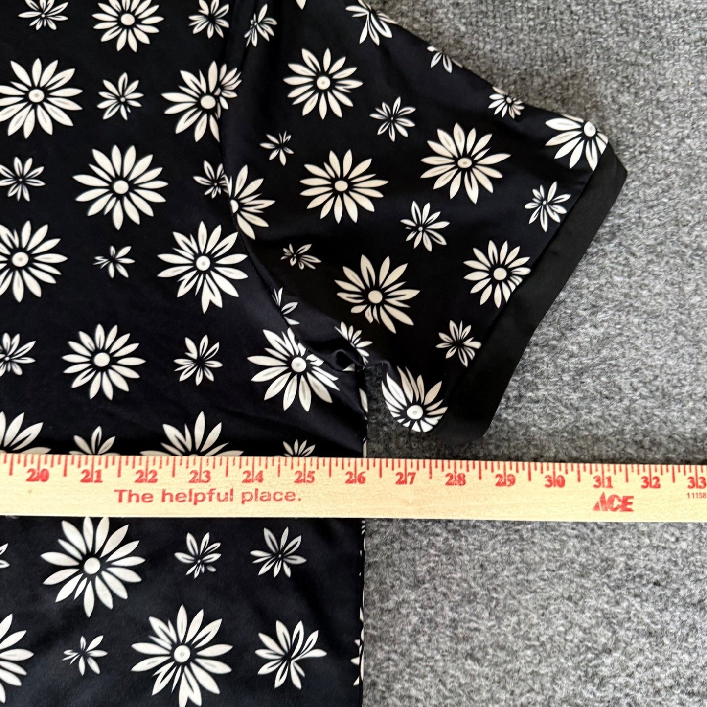 Byrdgang Mens Floral Daisy Polo Shirt 2XL Black White Short Sleeve Stretch Top