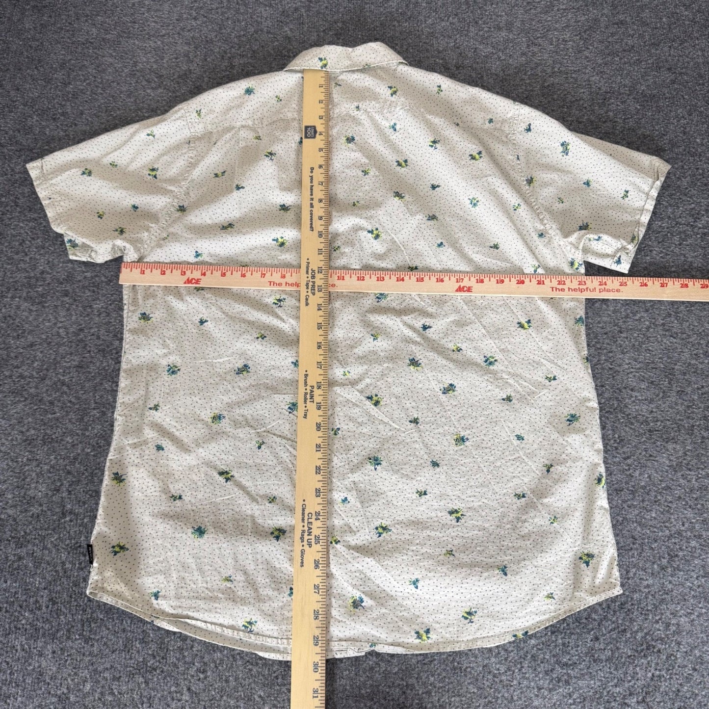 RVCA Mens XL Slim Fit Short Sleeve Button Down Shirt Floral Micro Dot Cotton
