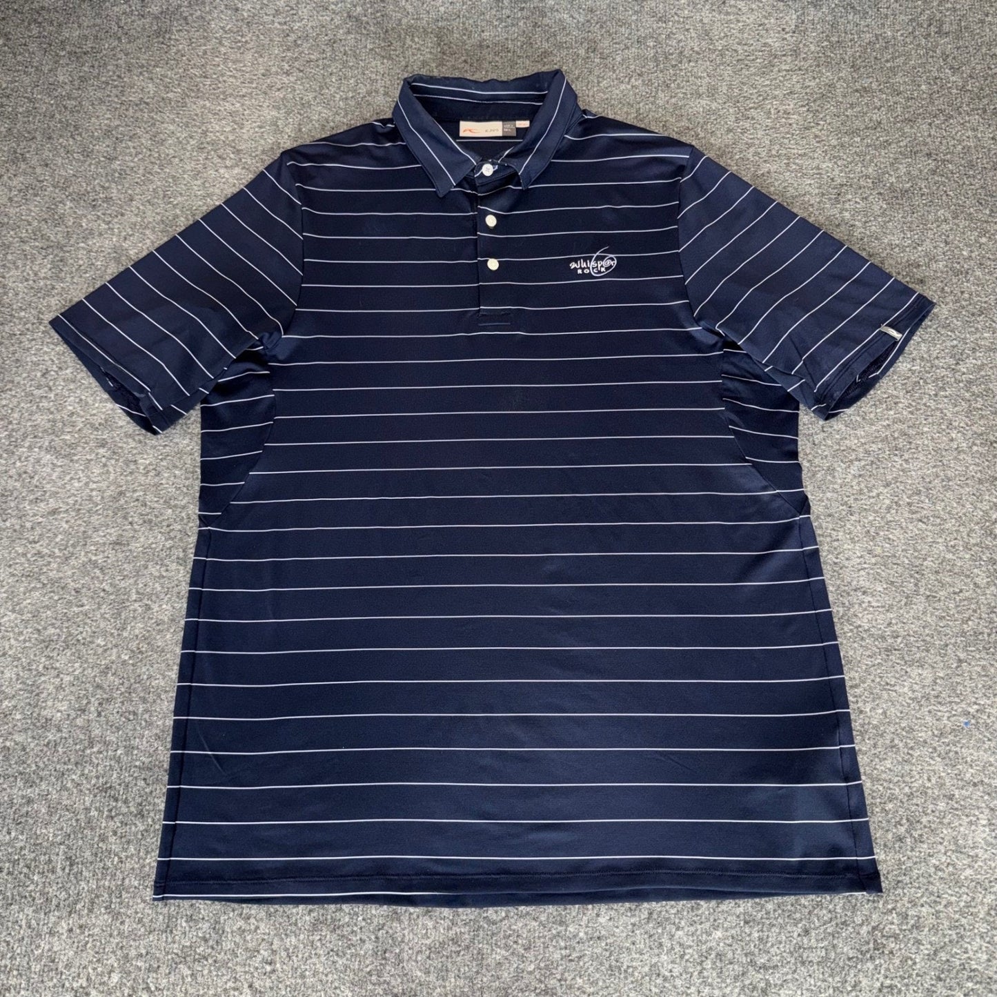 KJUS Soren Polo Shirt Mens 52 Large Navy Blue Striped Golf Performance Stretch