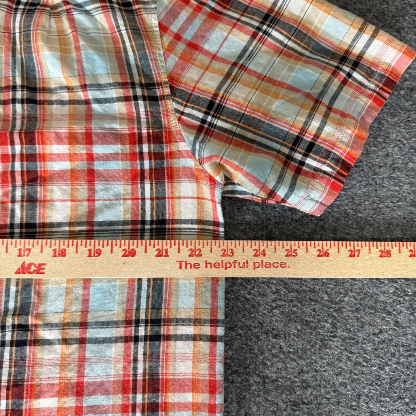 KAVU Shirt Mens Large Plaid Short Sleeve Button Up Casual Hiking Outdoor