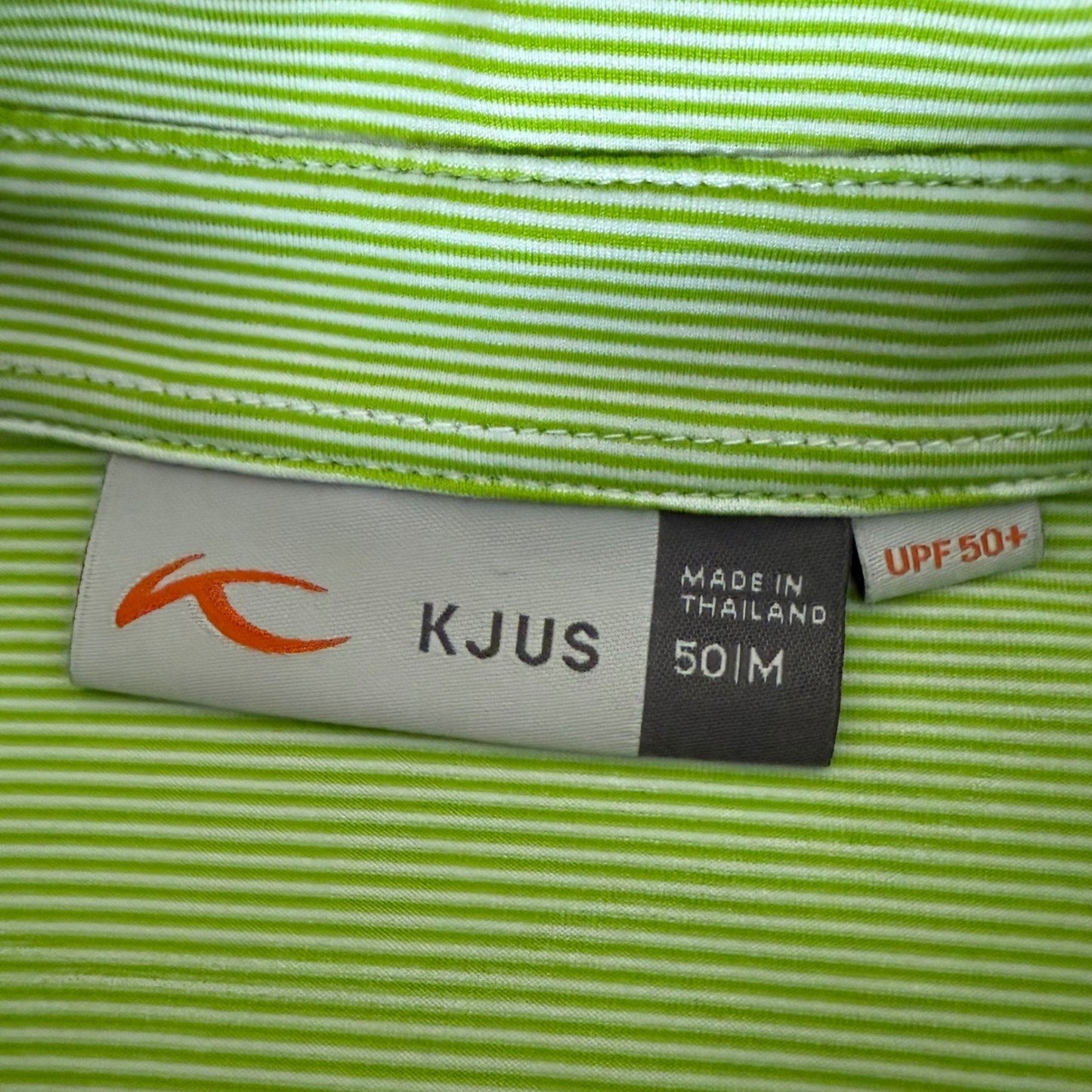 Kjus Mens Soren Stripe Polo Shirt Lime Green Golf UPF 50+ Medium Short Sleeve