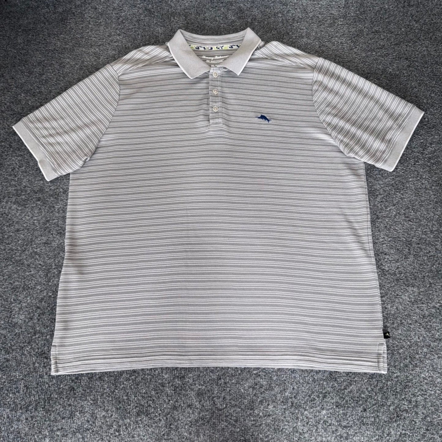 Tommy Bahama Mens IslandZone Polo Shirt XL Gray Striped Pima Cotton Golf Casual
