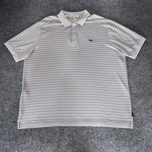 Tommy Bahama Mens IslandZone Polo Shirt XL Gray Striped Pima Cotton Golf Casual