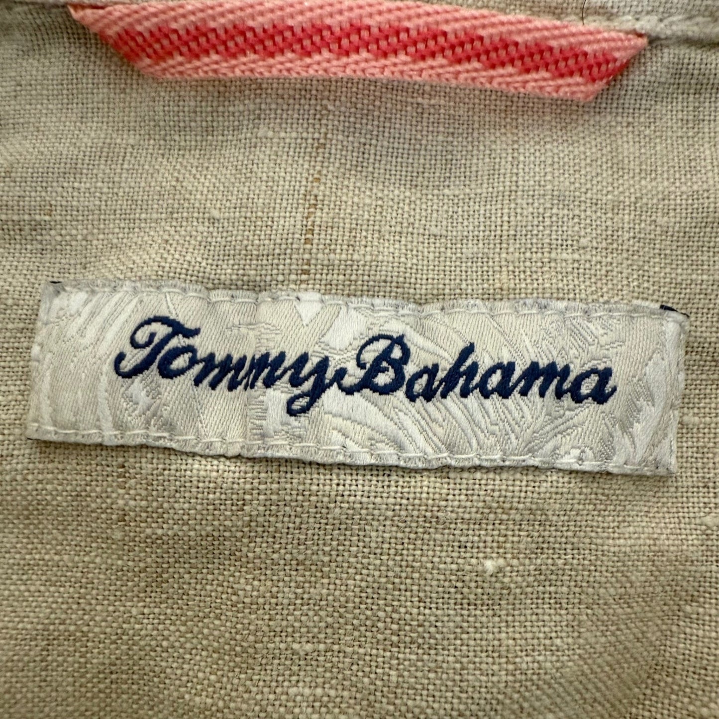 Tommy Bahama Linen Shirt Mens XXL Blue Palm Leaf Print Short Sleeve Button Up
