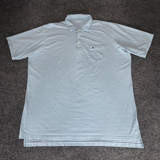 B Draddy Mens XL Pima Cotton Stretch Striped Polo Shirt Short Sleeve Blue Casual