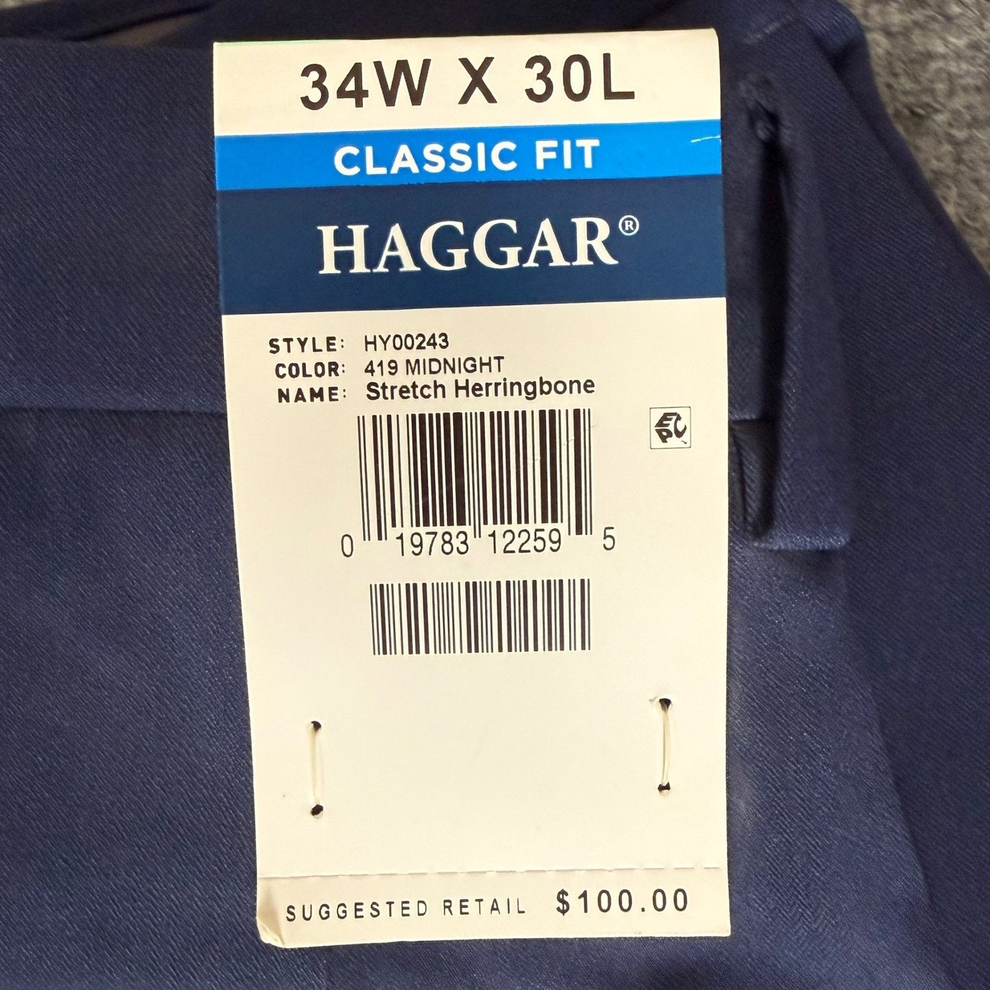 Haggar The Active Series Mens 34x30 Midnight Blue Stretch Herringbone Suit Pants