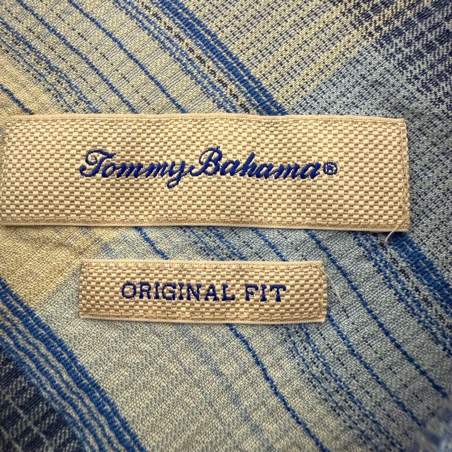 Tommy Bahama Silk Shirt Plaid Short Sleeve Button Up Casual Men's Blue Large