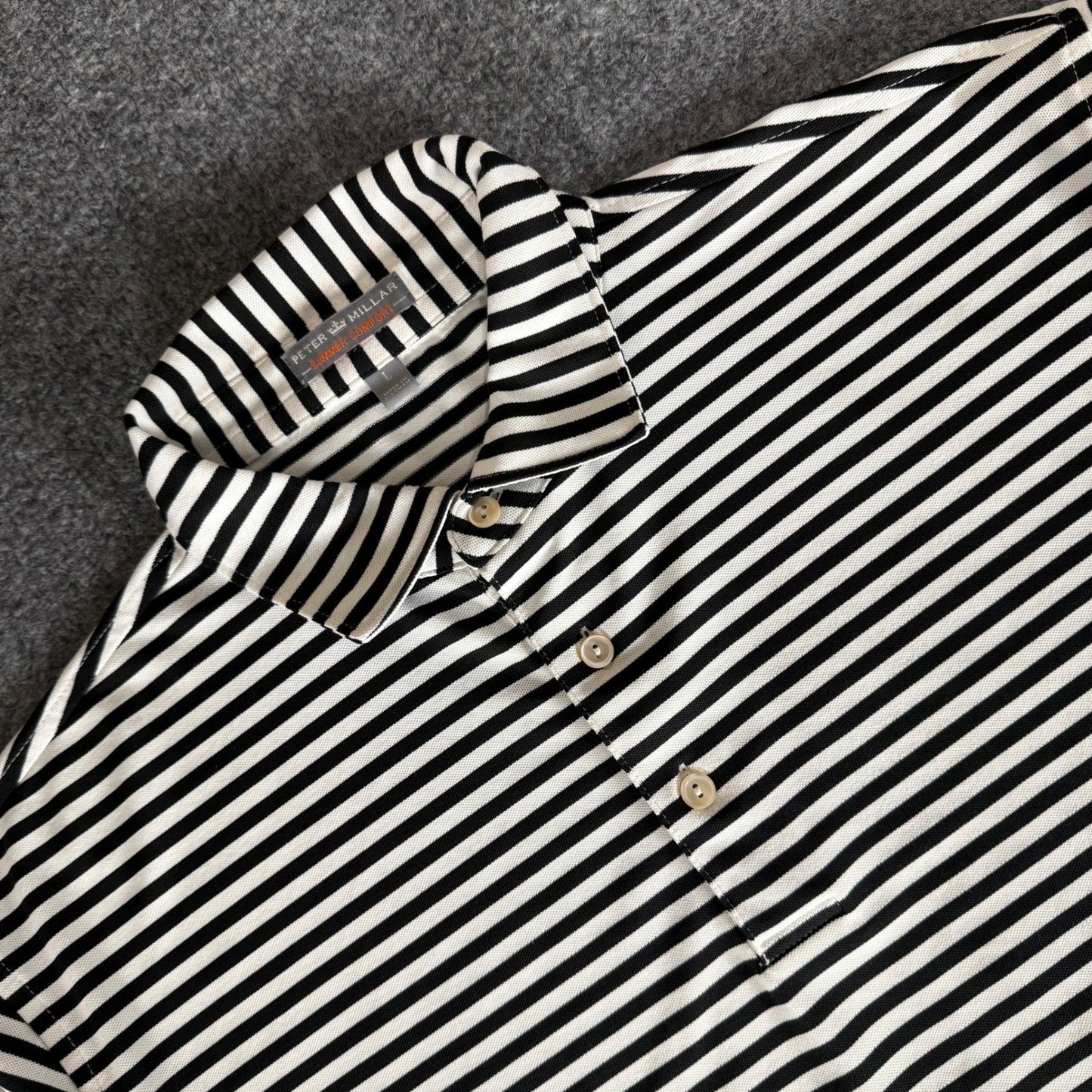 Peter Millar Summer Comfort Polo Shirt Men Large Black White Striped Golf Casual