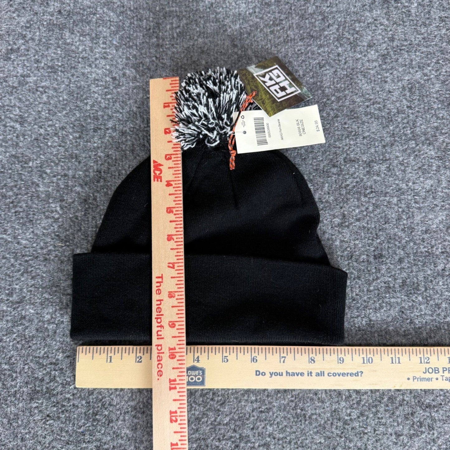 AKHG Duluth Trading Mens Pom Beanie Black Knit Cuffed Winter Hat NWT Outdoor