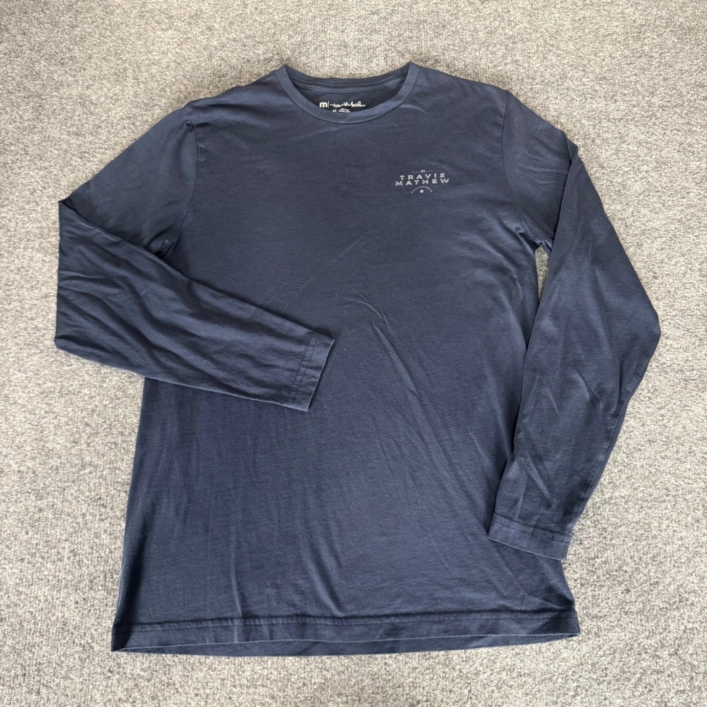 Travis Mathew Mens Medium Navy Blue Long Sleeve Graphic Tee Casual Golf T-Shirt