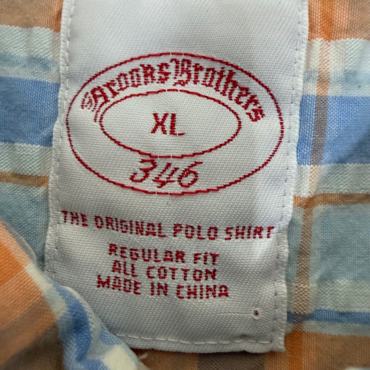 Brooks Brothers 346 Mens XL Short Sleeve Button Up Shirt Seersucker Plaid Cotton