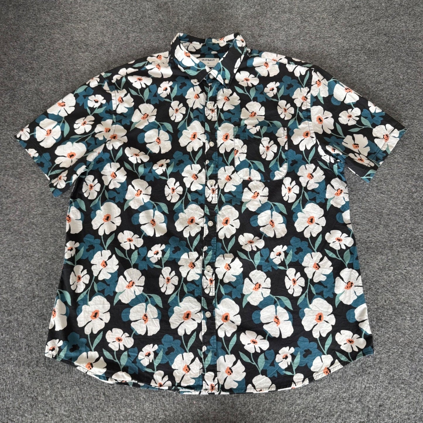 Old Navy Mens XL Floral Hawaiian Button Up Shirt Short Sleeve Tropical Summer