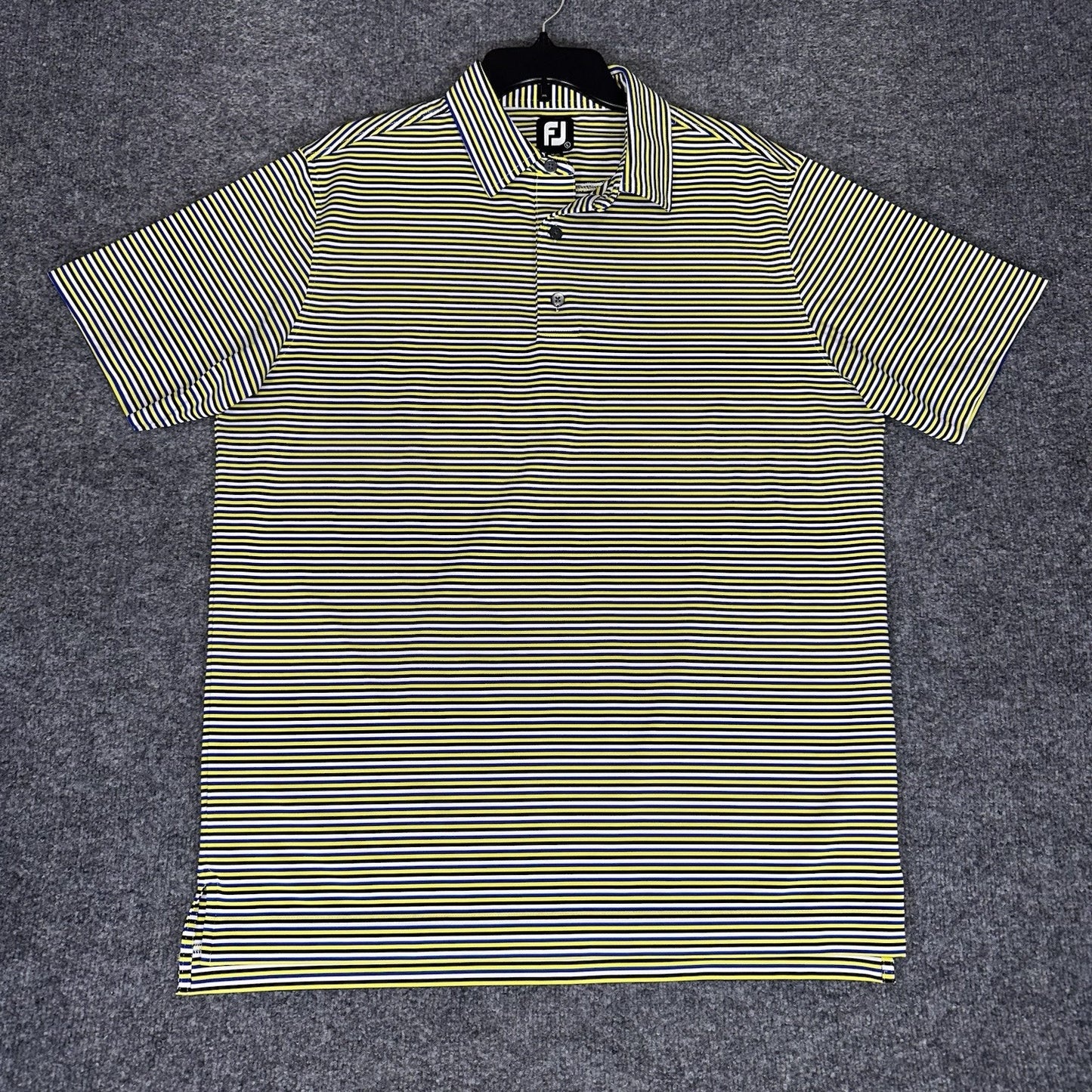 Footjoy Polo Shirt Mens Large Yellow Striped Golf Performance Short Sleeve Adult