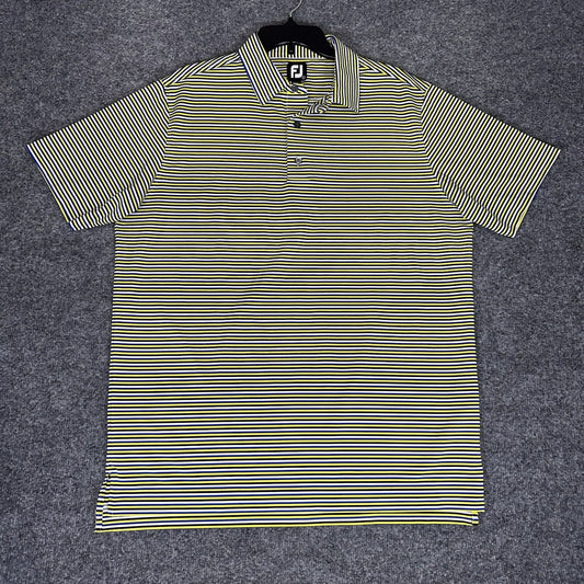 Footjoy Polo Shirt Mens Large Yellow Striped Golf Performance Short Sleeve Adult