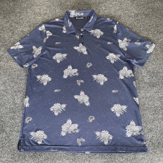 Travis Mathew Floral Golf Polo Shirt Pima Cotton Men 2XL Blue Casual Performance