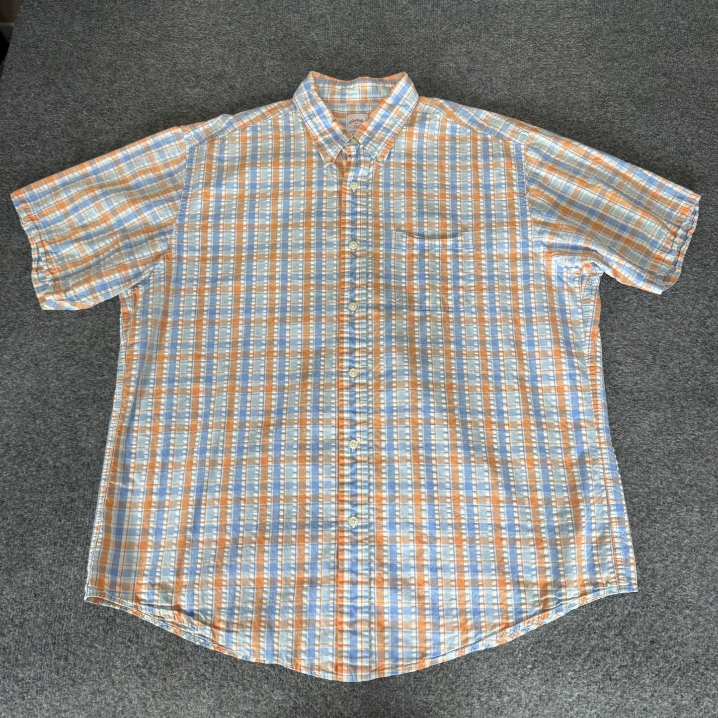 Brooks Brothers 346 Mens XL Short Sleeve Button Up Shirt Seersucker Plaid Cotton