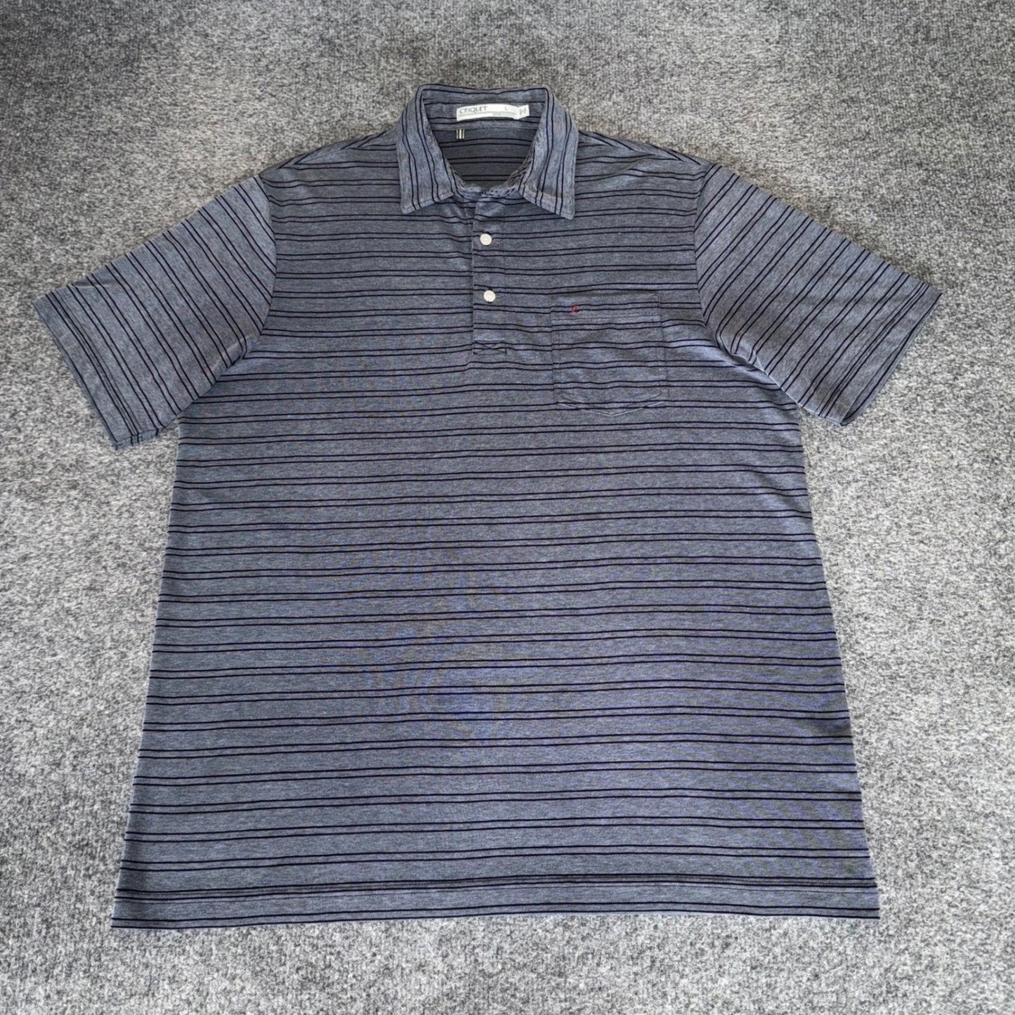 Criquet Mens Large Striped Pocket Polo Shirt Short Sleeve Casual Golf Classic