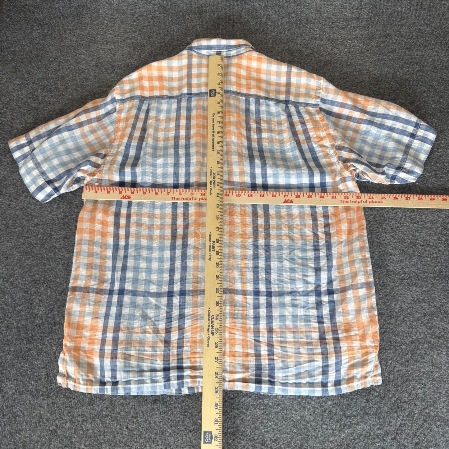 Tommy Bahama Linen Shirt Mens Large Plaid Short Sleeve Button Up Relax Casual