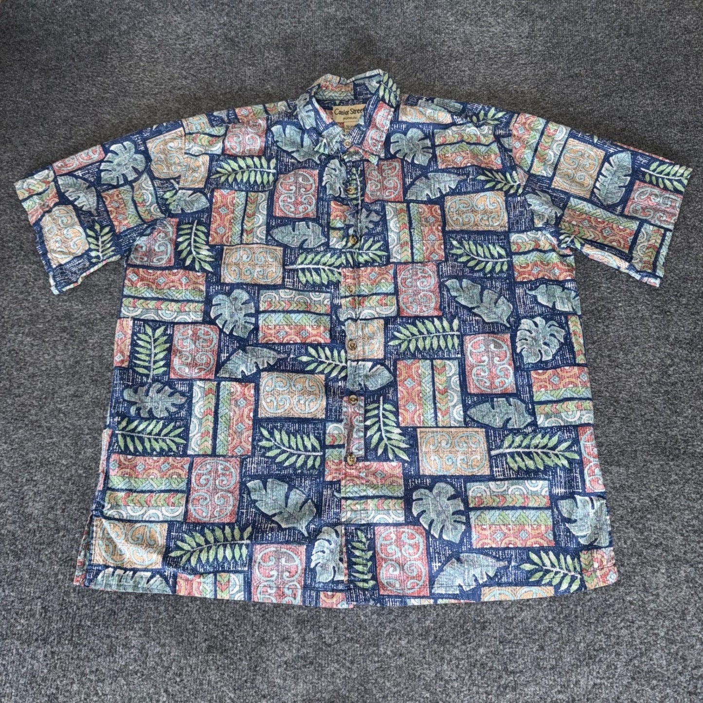 Cooke Street Hawaiian Shirt Mens XL Tropical Leaf Reverse Print Cotton Aloha
