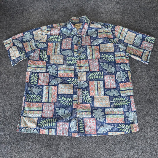 Cooke Street Hawaiian Shirt Mens XL Tropical Leaf Reverse Print Cotton Aloha