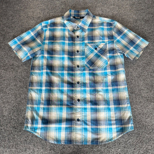 Outdoor Research Seapine Mens Shirt Medium Blue Plaid Short Sleeve Button Up