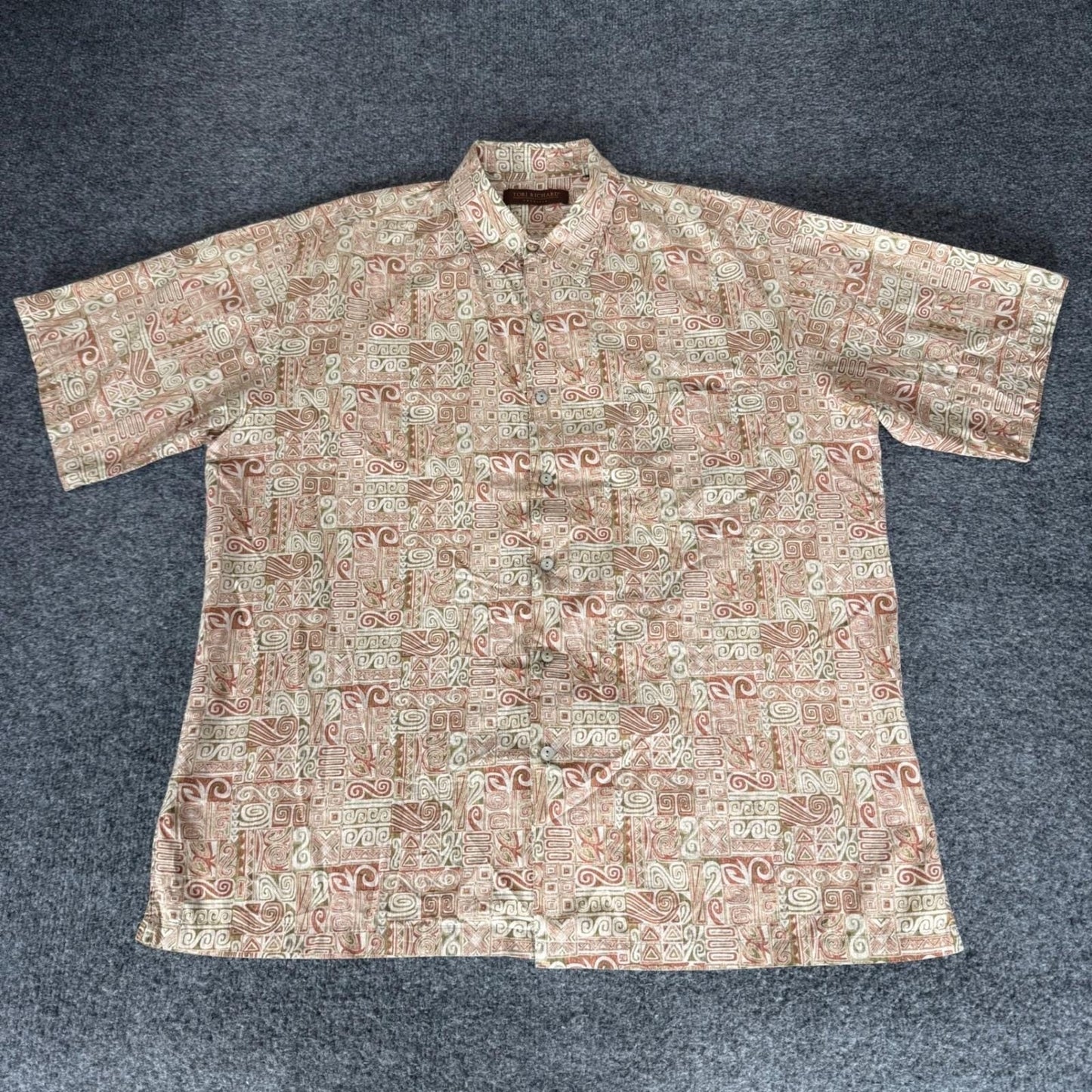 Tori Richard Shirt Men Large Abstract Geometric Patchwork Short Sleeve Button Up