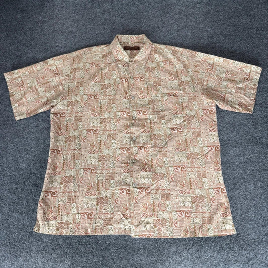 Tori Richard Shirt Men Large Abstract Geometric Patchwork Short Sleeve Button Up