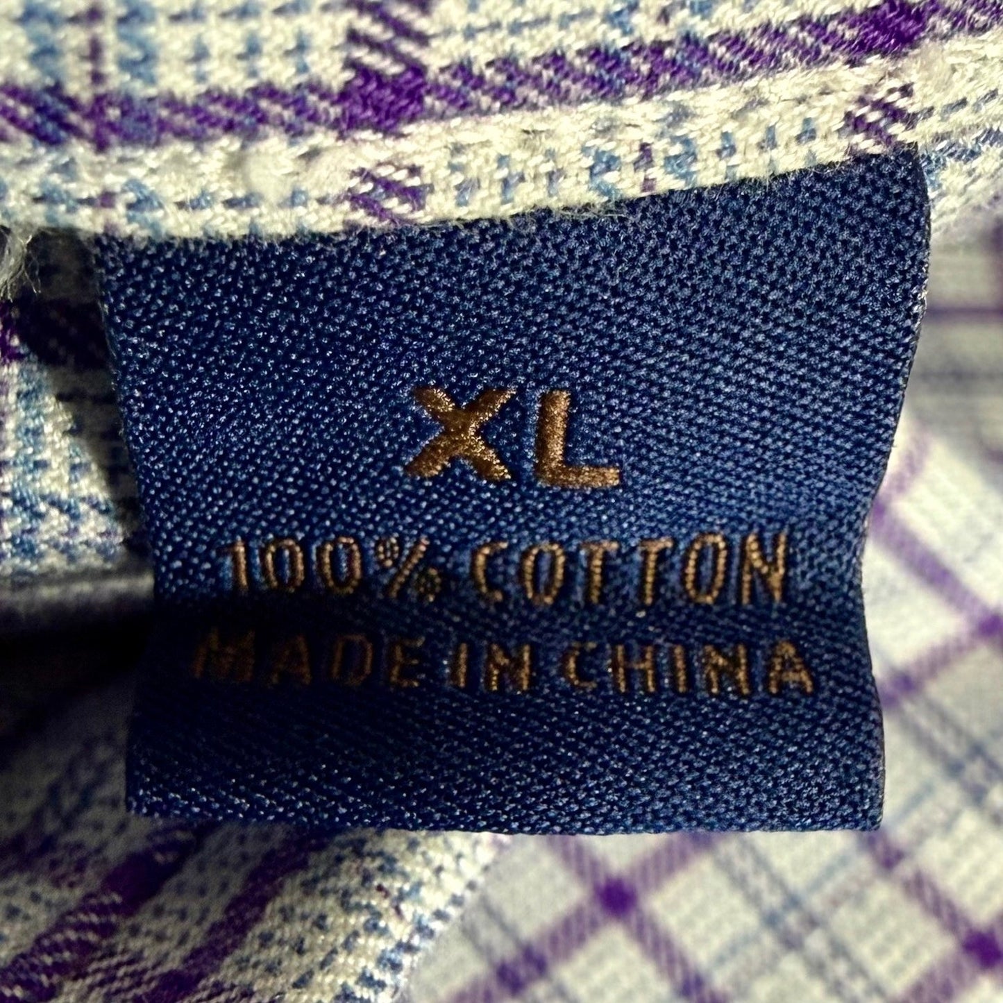 David Donahue Mens XL Purple White Check Plaid Cotton Button Down Dress Shirt