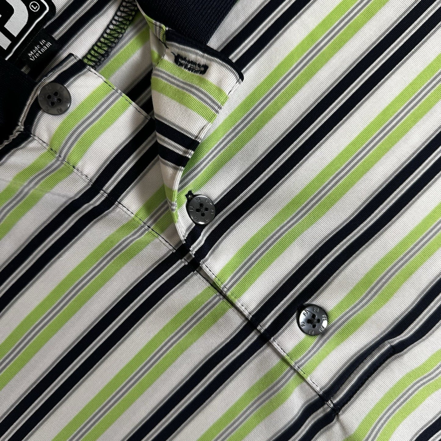 Footjoy Polo Shirt Mens Large Green Striped Athletic Fit FJ Golf Short Sleeve