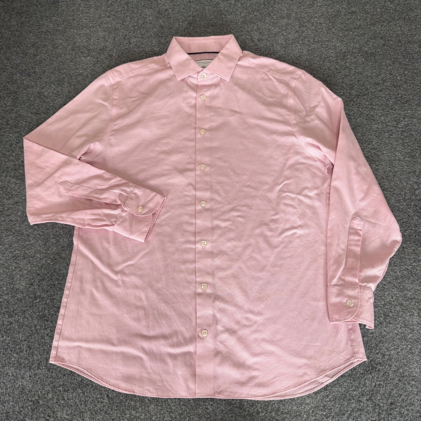 Charles Tyrwhitt Mens Slim Fit Non-Iron Dress Shirt Pink Textured 16.5 34 Casual