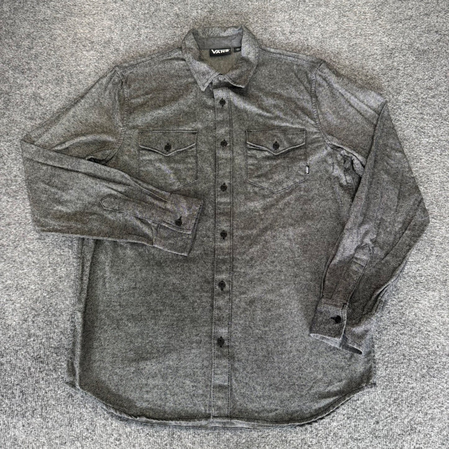 Vans Mens Small Gray Long Sleeve Button Up Cotton Shirt Skate Casual Classic