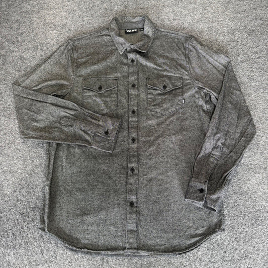 Vans Mens Small Gray Long Sleeve Button Up Cotton Shirt Skate Casual Classic