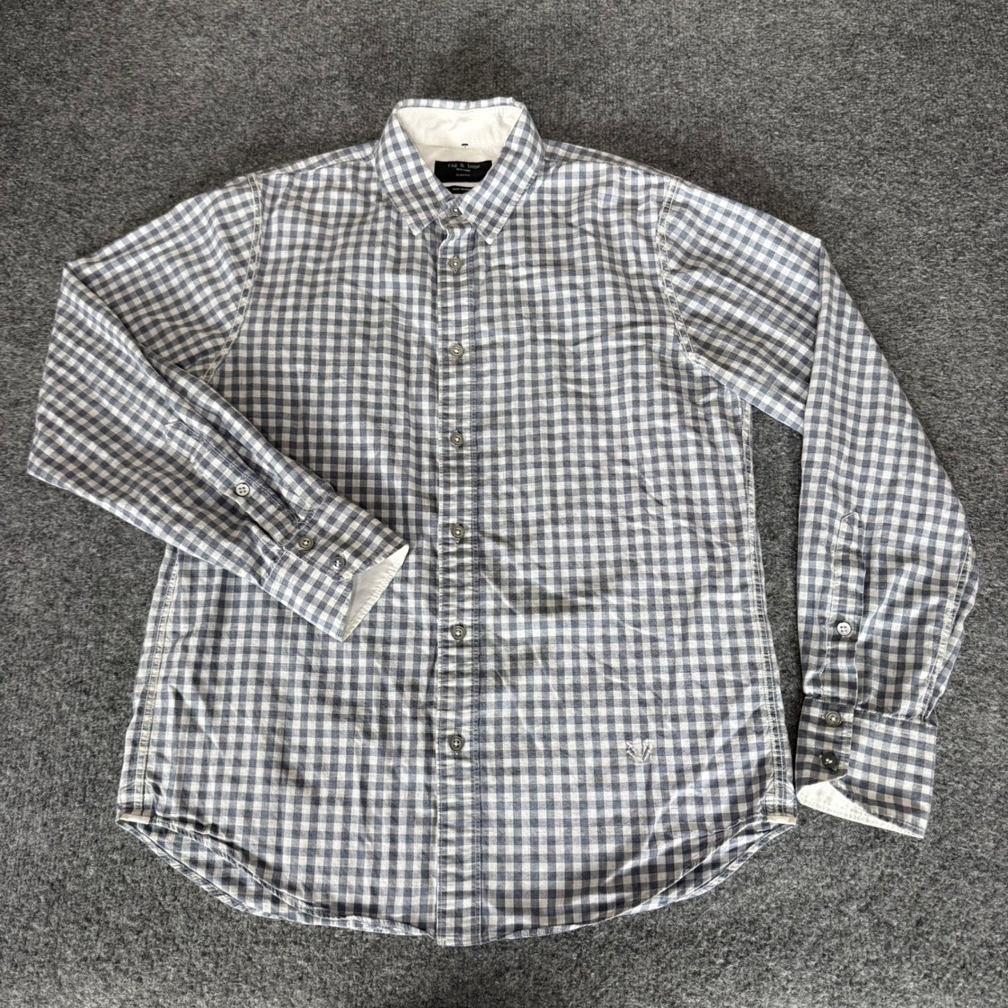 Rag & Bone Mens Slim Fit Gingham Button Up Shirt Small Blue Gray Casual Modern