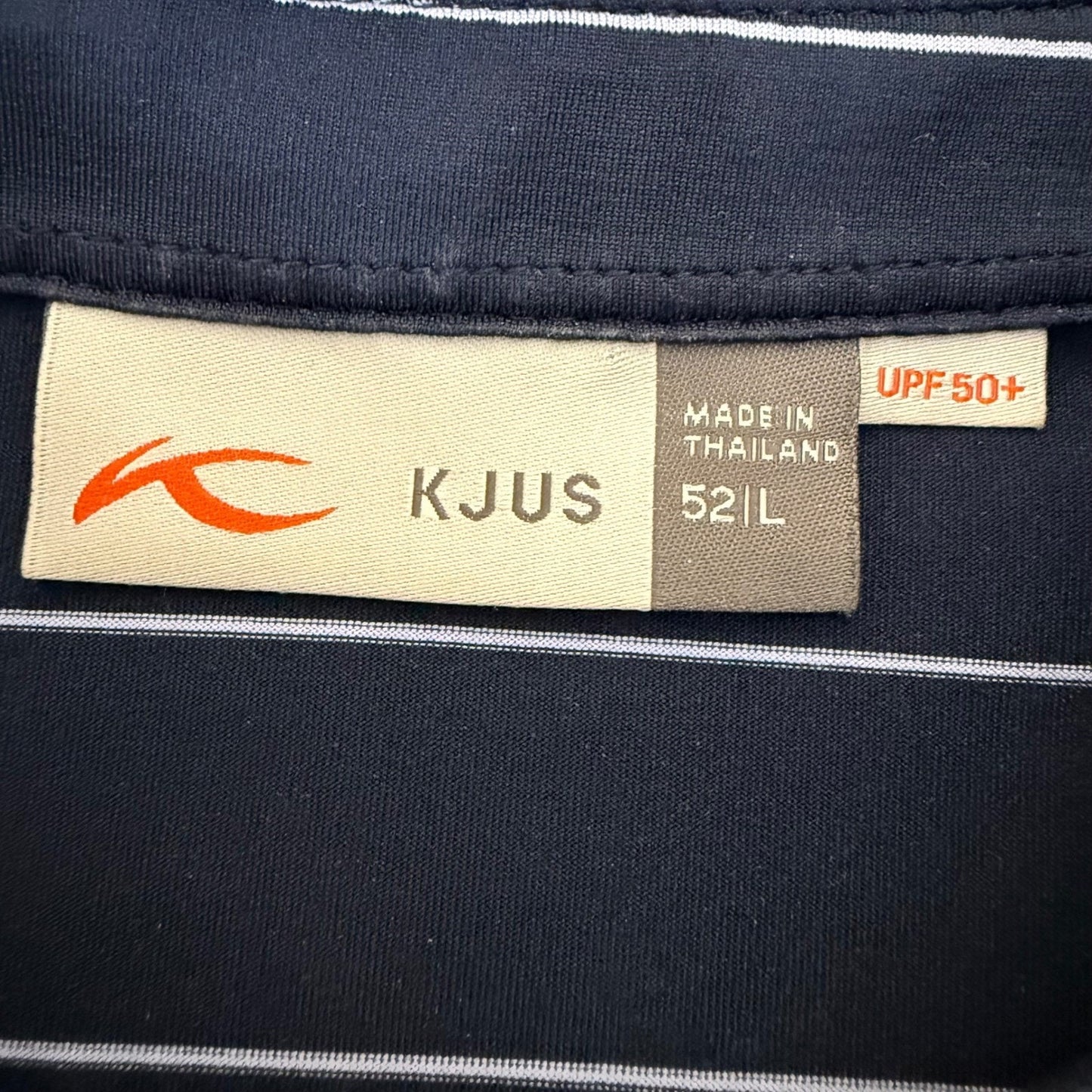 KJUS Soren Polo Shirt Mens 52 Large Navy Blue Striped Golf Performance Stretch
