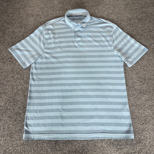 Under Armour HeatGear Striped Polo Shirt Mens Medium Loose Fit Golf Casual Blue