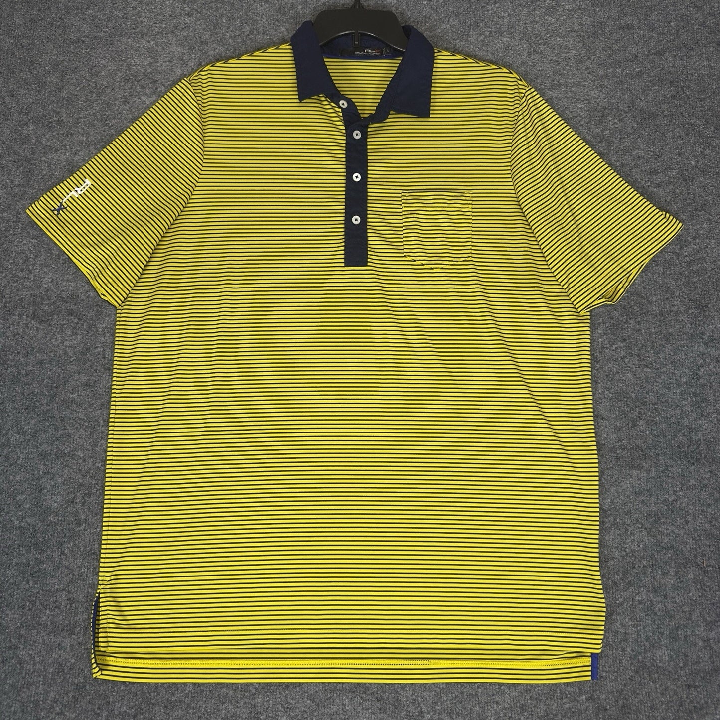 RLX Ralph Lauren Polo Shirt Mens XL Yellow Striped Short Sleeve Stretch Adult