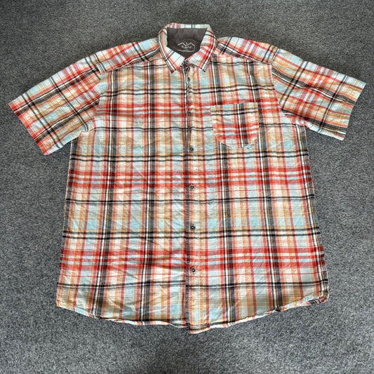 KAVU Shirt Mens Large Plaid Short Sleeve Button Up Casual Hiking Outdoor