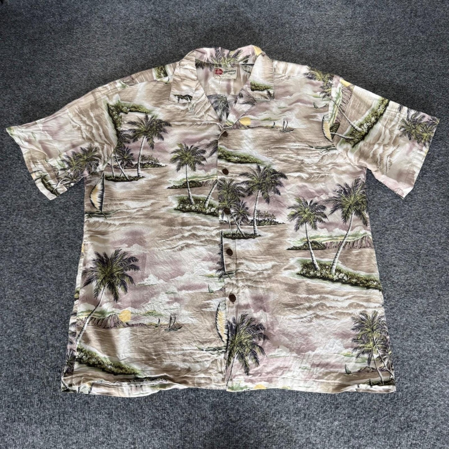 Hilo Hattie Mens XL Hawaiian Shirt Aloha Tropical Palm Tree Short Sleeve Resort