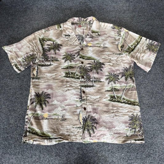 Hilo Hattie Mens XL Hawaiian Shirt Aloha Tropical Palm Tree Short Sleeve Resort