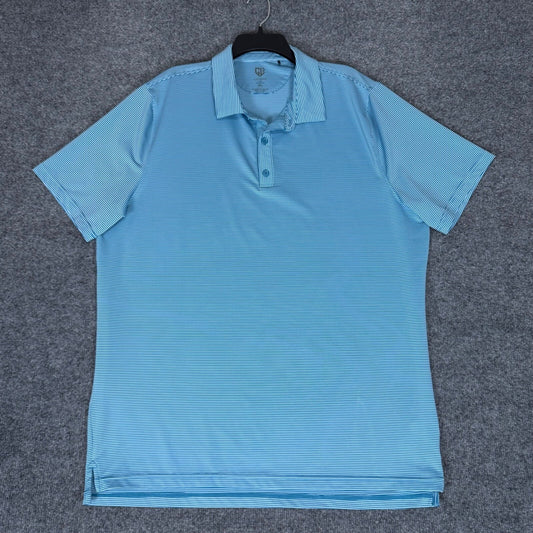 Graham Luxe Golf Polo Shirt Striped Athletic Short Sleeve Stretch Blue Men's 2XL