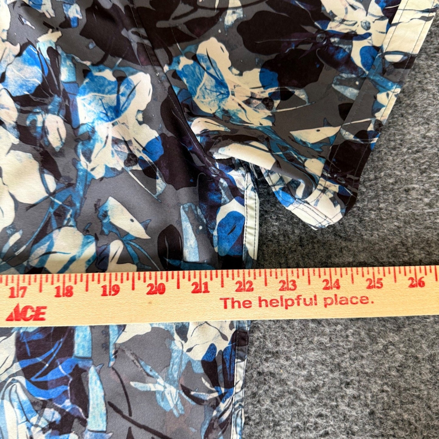 7 Diamonds 4 Way Stretch Shirt Mens Large Blue Floral Short Sleeve Button Up
