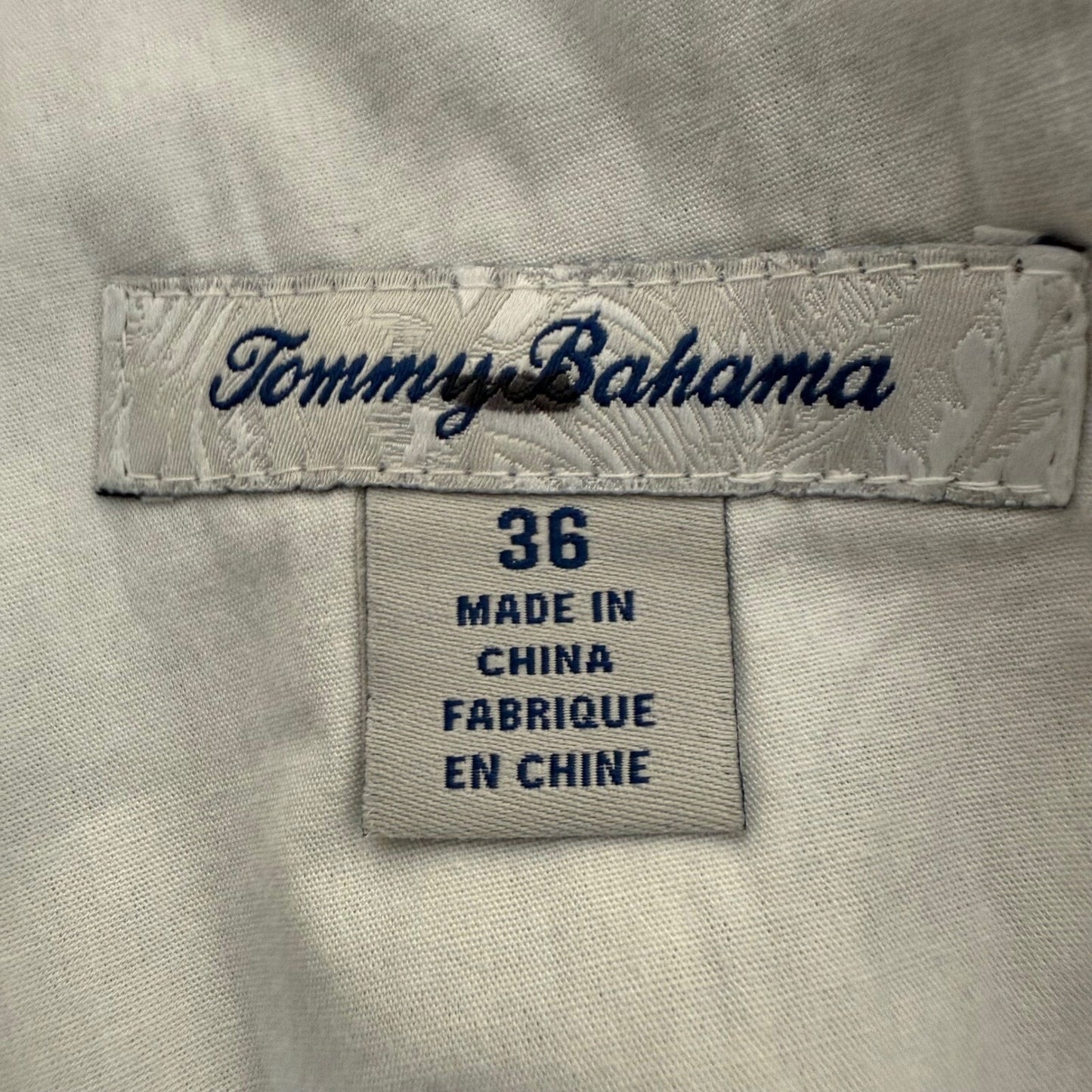 Tommy Bahama Shorts Blue Floral AOP Striped Mens 36 Linen Blend Flat Front Csual