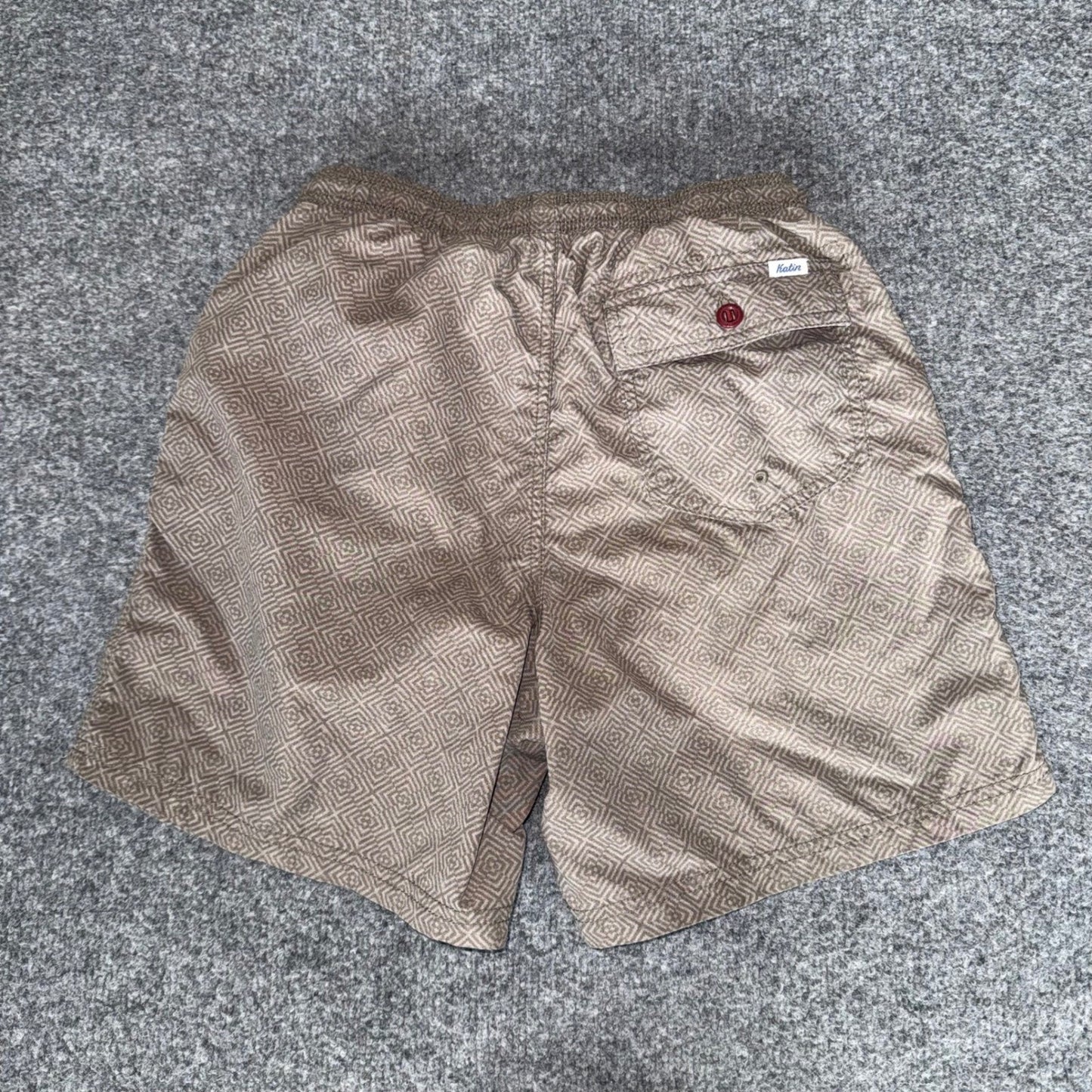 Katin Mens Geometric Diamond Print Swim Trunks Tan Brown Board Shorts Small