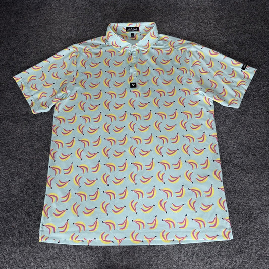 Bad Birdie Mens Large Banana AOP Golf Polo Shirt Short Sleeve Performance Casual